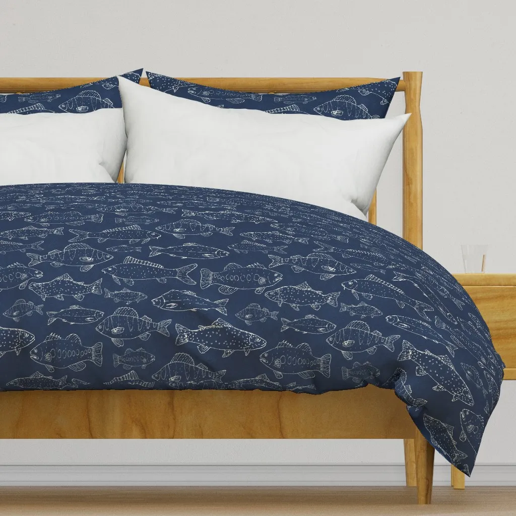Freshwater Fish Bass Carp Duvet Cover - White product