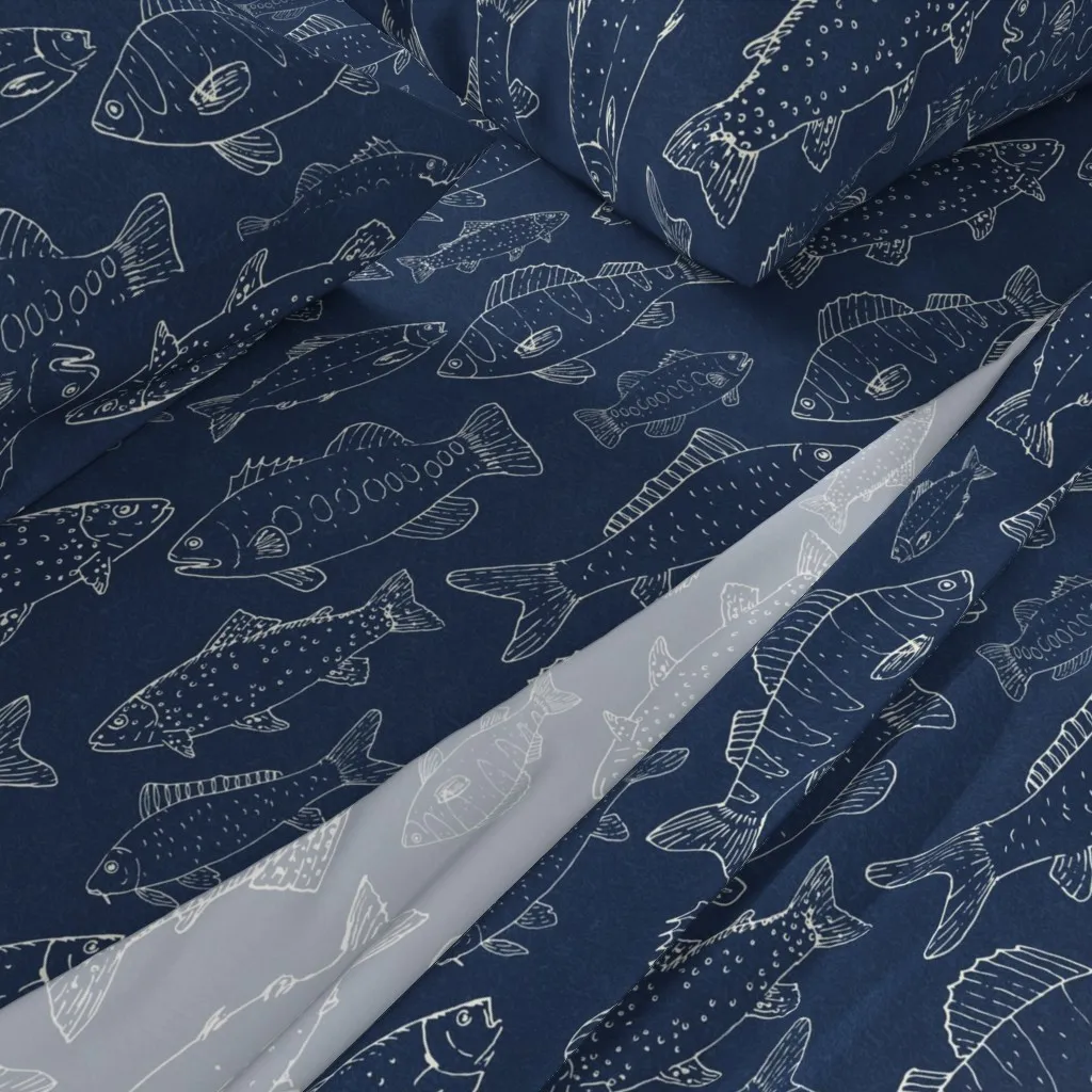 Freshwater Fish Bass Carp Trout Salmon Perch Twin Sheet Set - White alternate view