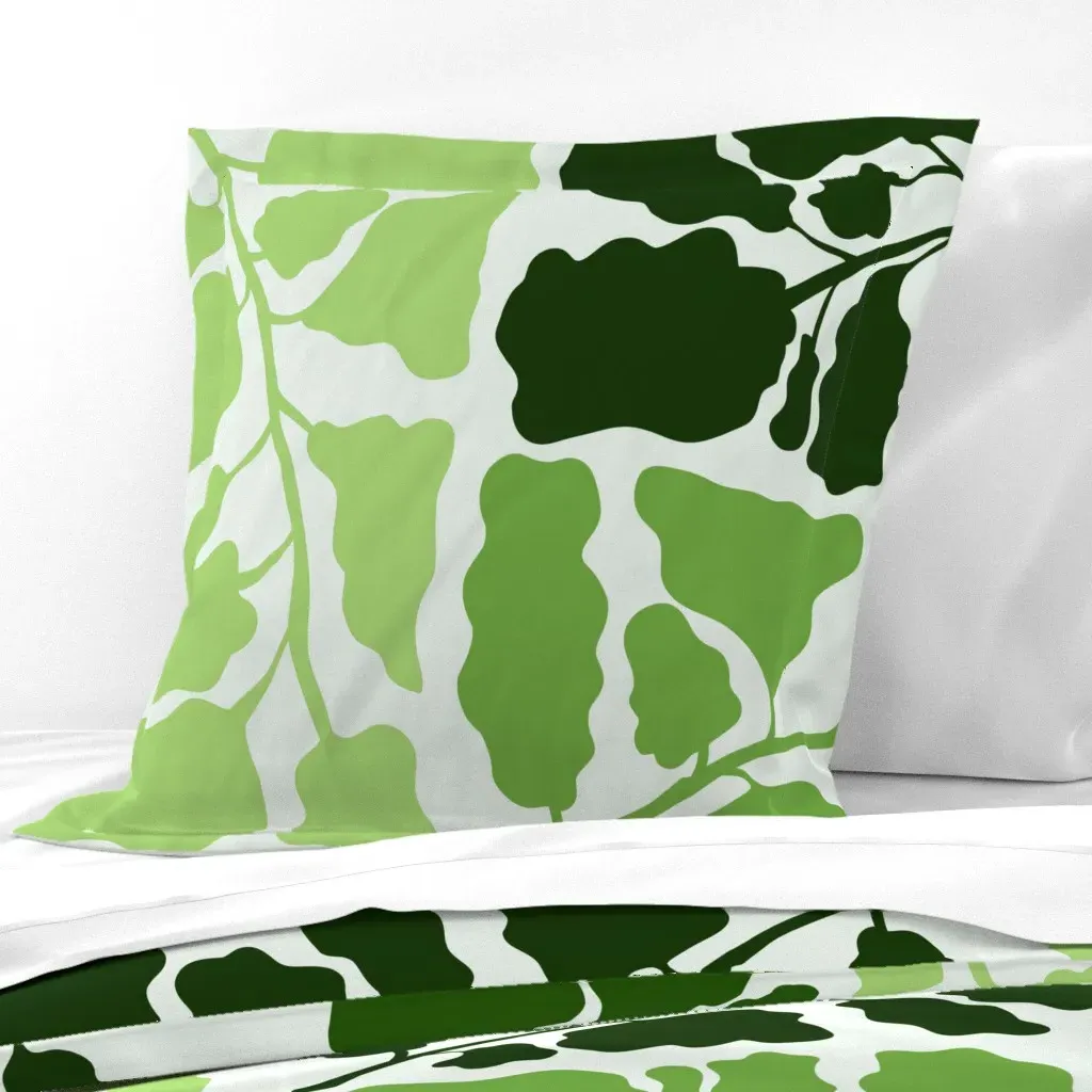 Freshy Spring Leaves Monochromatic Euro Pillow Sham - Dark Green product
