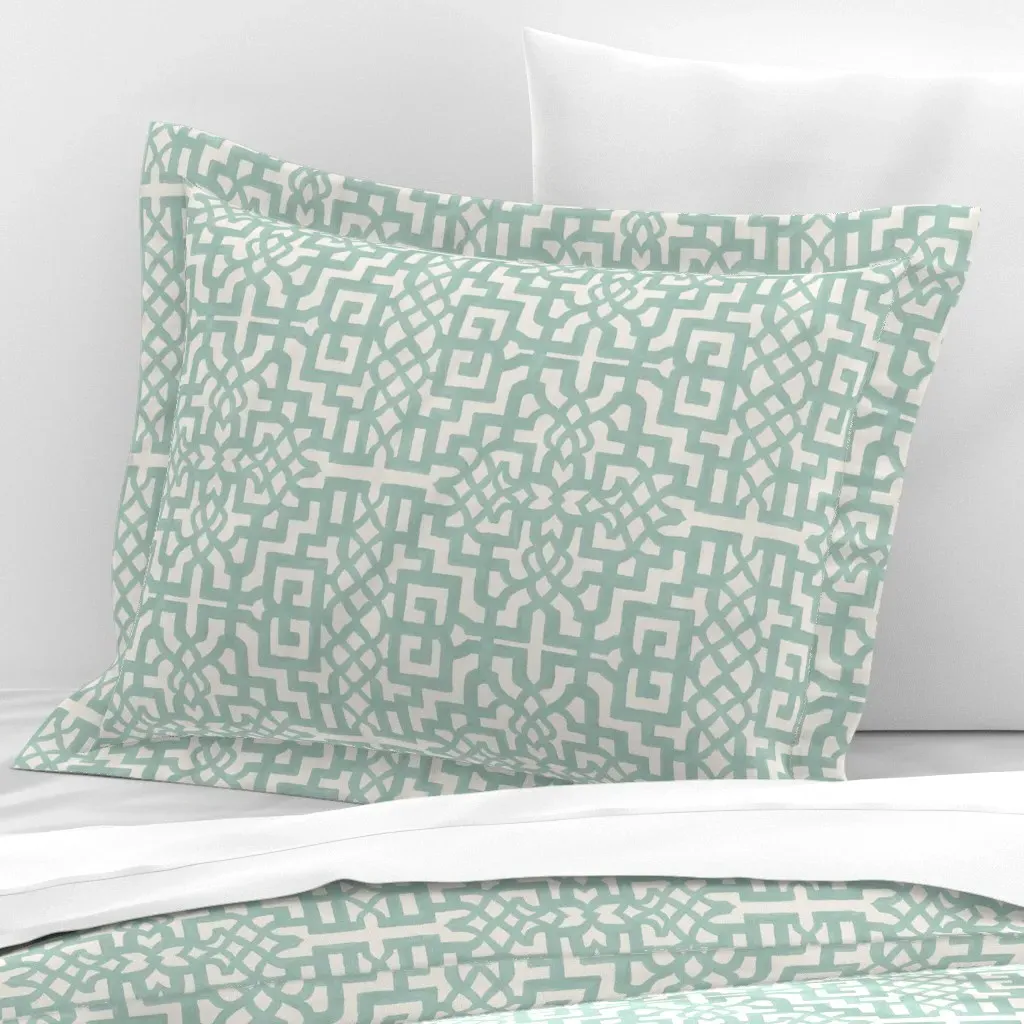 Fretwork Rainy Day Standard Flanged Cushion Cover - Teal, Cotton Sateen product