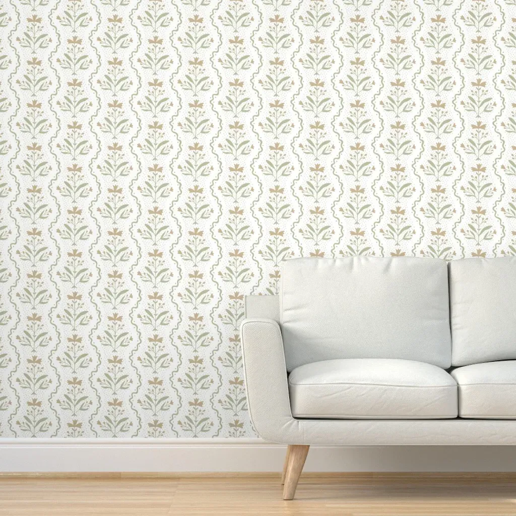 Freya Floral Block Print Peel and Stick Wallpaper - Mustard, Sage Green product