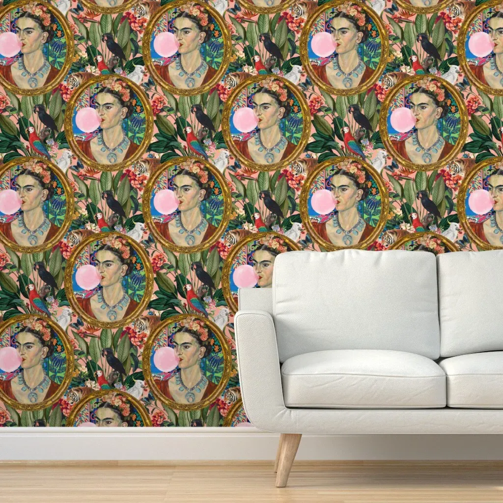Frida Bubble Gum Jungle Peel and Stick Wallpaper - Peach product
