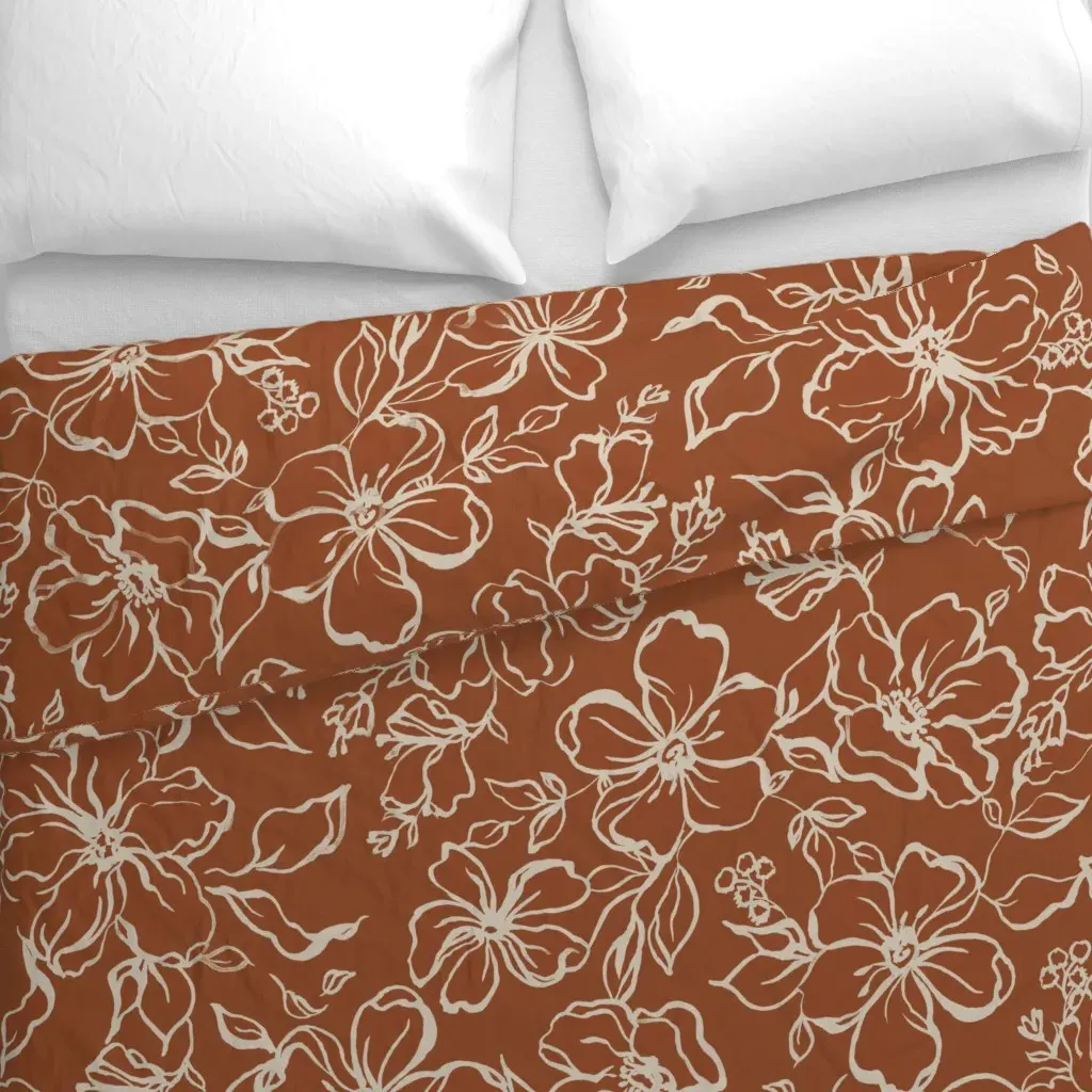 Frida Linear Inky Japandi Duvet Cover - Burnt Sienna alternate view