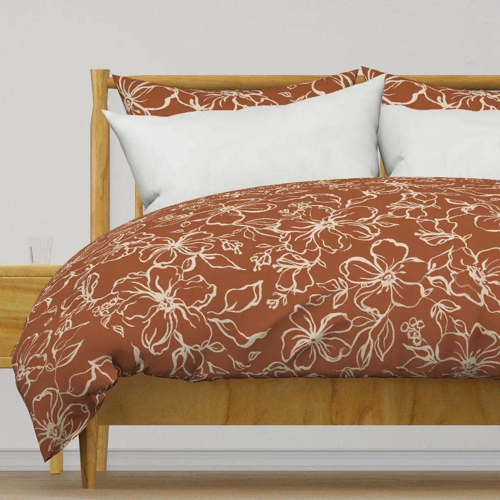 Frida Linear Inky Japandi Duvet Cover - Burnt Sienna product