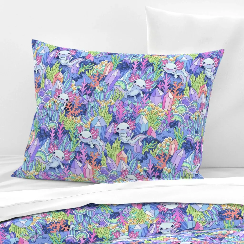 Friendly Axolotles Standard Knife Edge Pillow - Light Purple, Cotton Sateen product