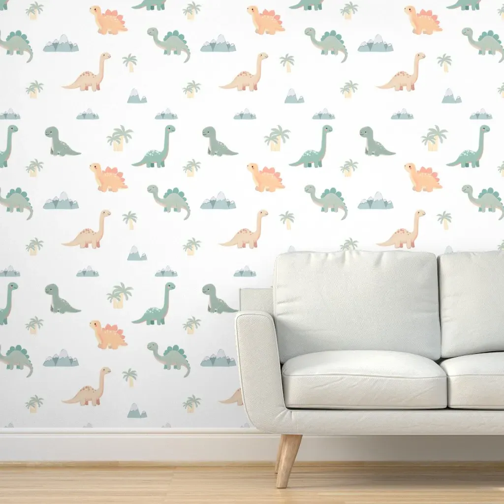 Friendly Dinosaurs Peel and Stick Wallpaper - Light Teal product