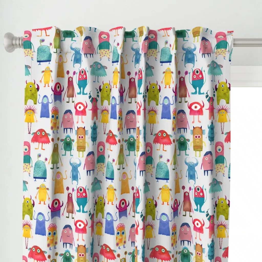 Friendly Monsters Curtain Panel - Light Blue alternate view