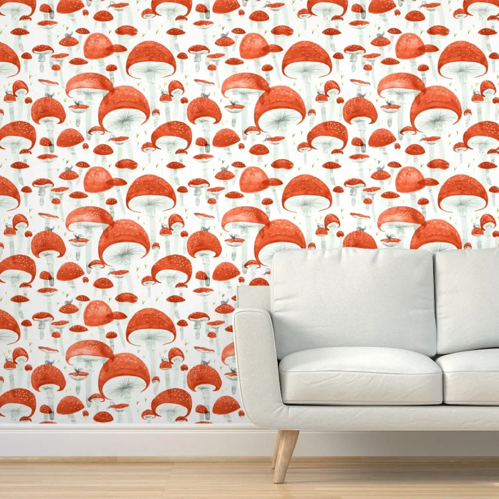 Friztin Mycelium Fruiting Bodies Peel and Stick Wallpaper - Red, Gray, Pink product