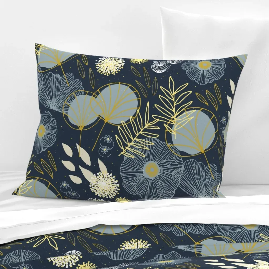 Friztin Spring Floral Standard Knife Edge Cushion Cover - Navy Blue, Cotton Sateen product