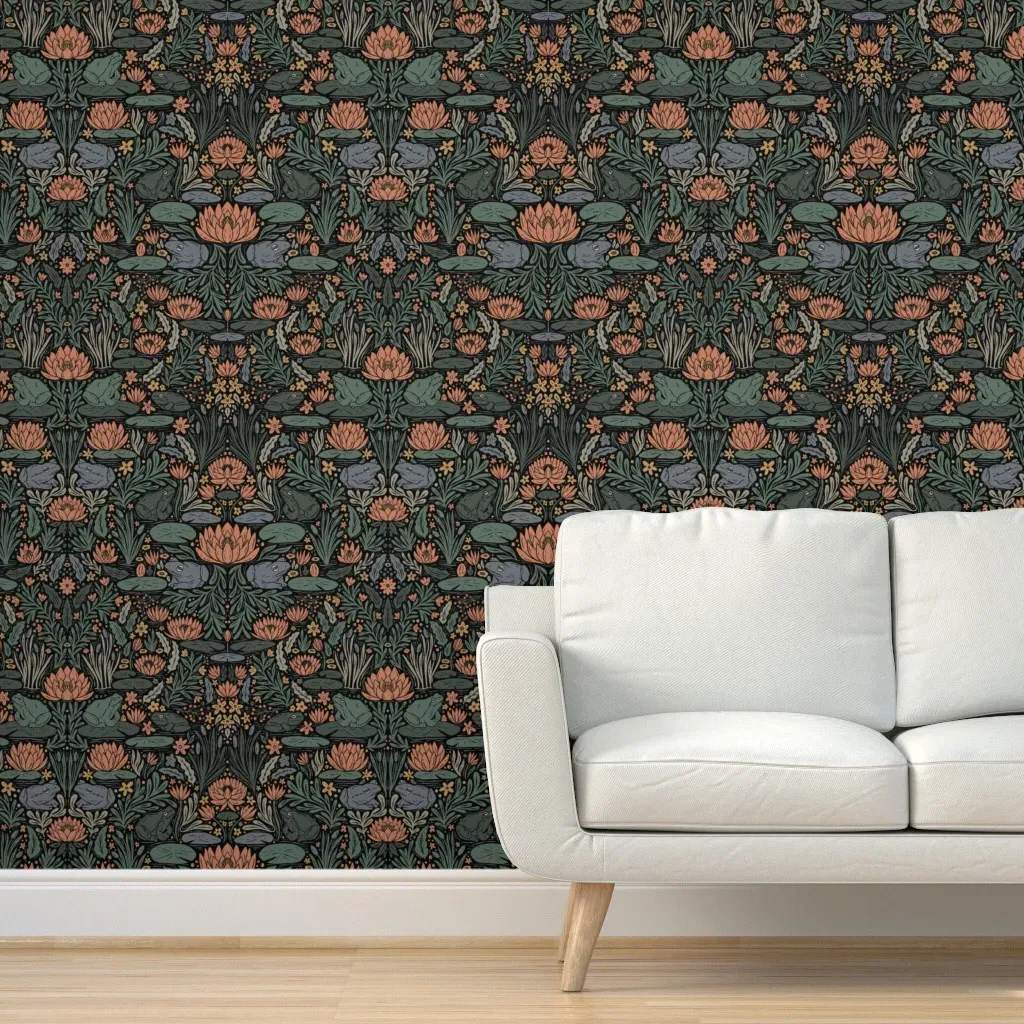 Frog Pond Frogs And Lilies Peel and Stick Wallpaper - Dark Teal product