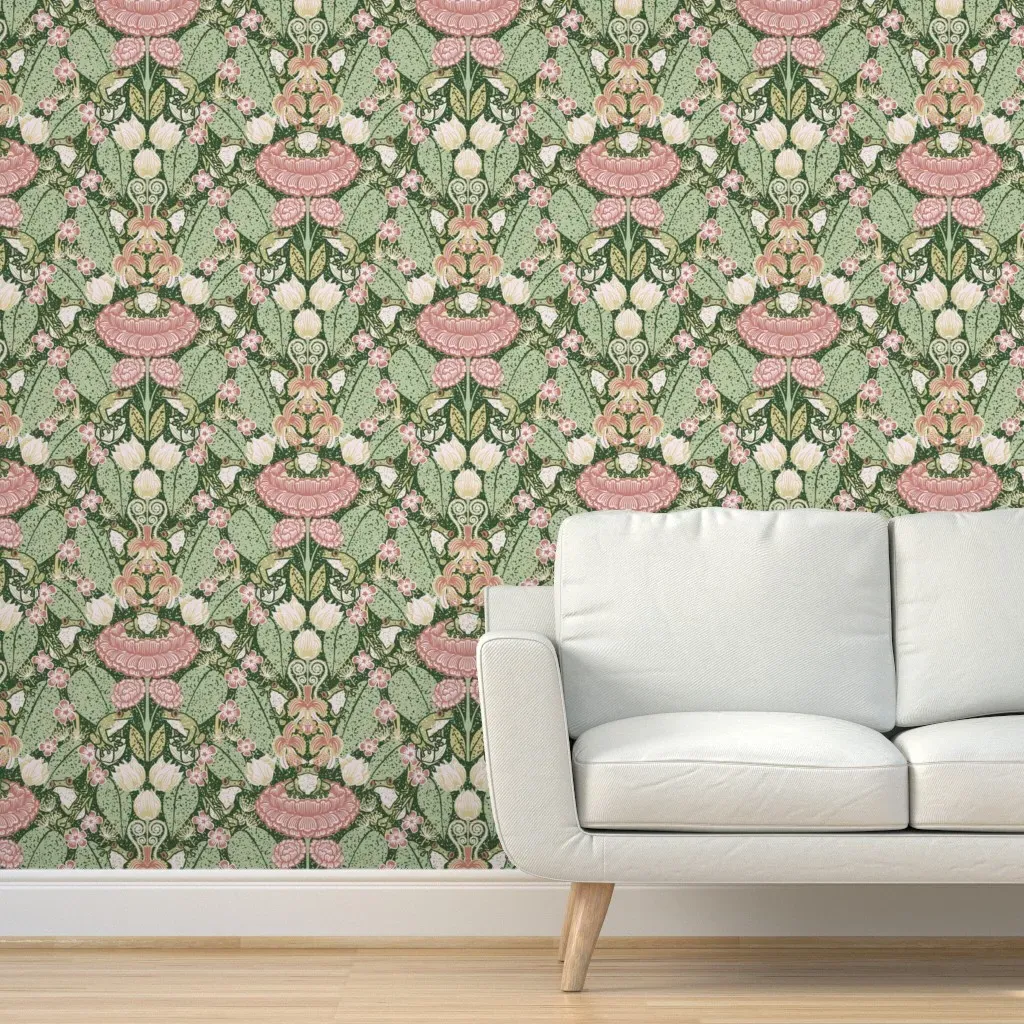 Frog Prince In The Flower Garden Peel and Stick Wallpaper - Green product