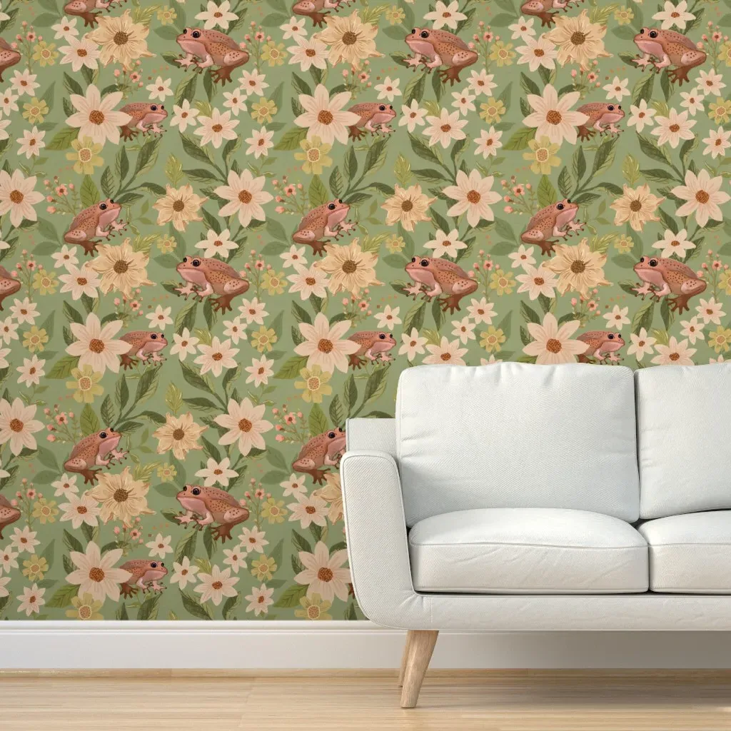 Frogs And Flowers Peel and Stick Wallpaper - Green product
