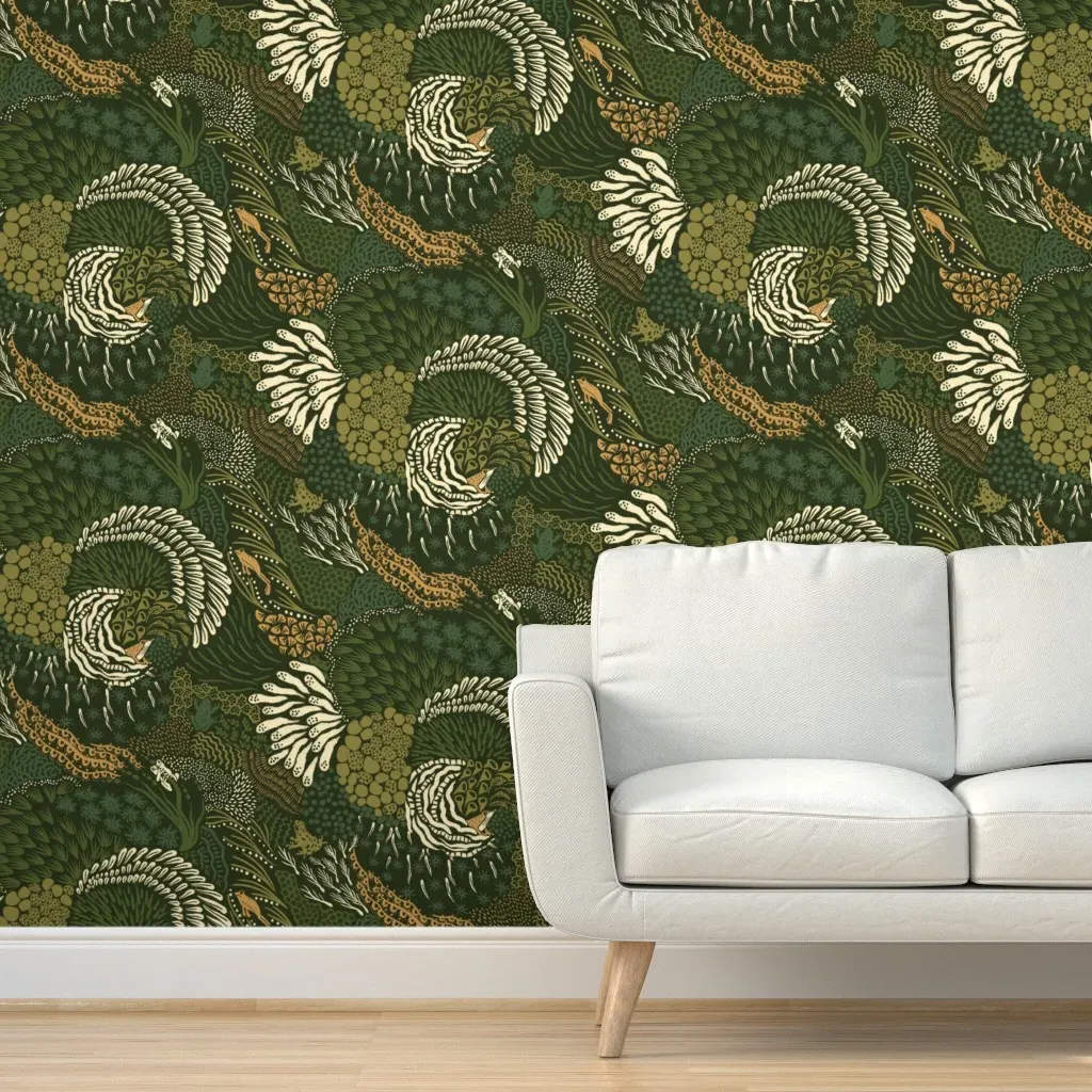 Frogs And Mosses Peel and Stick Wallpaper - Dark Green product