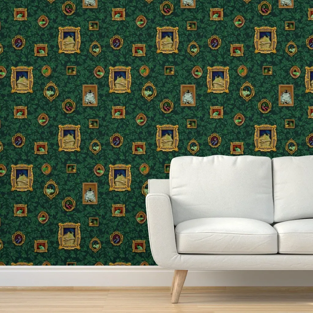 Frogs and Toads with Top Hats Peel and Stick Wallpaper - Dark Teal product