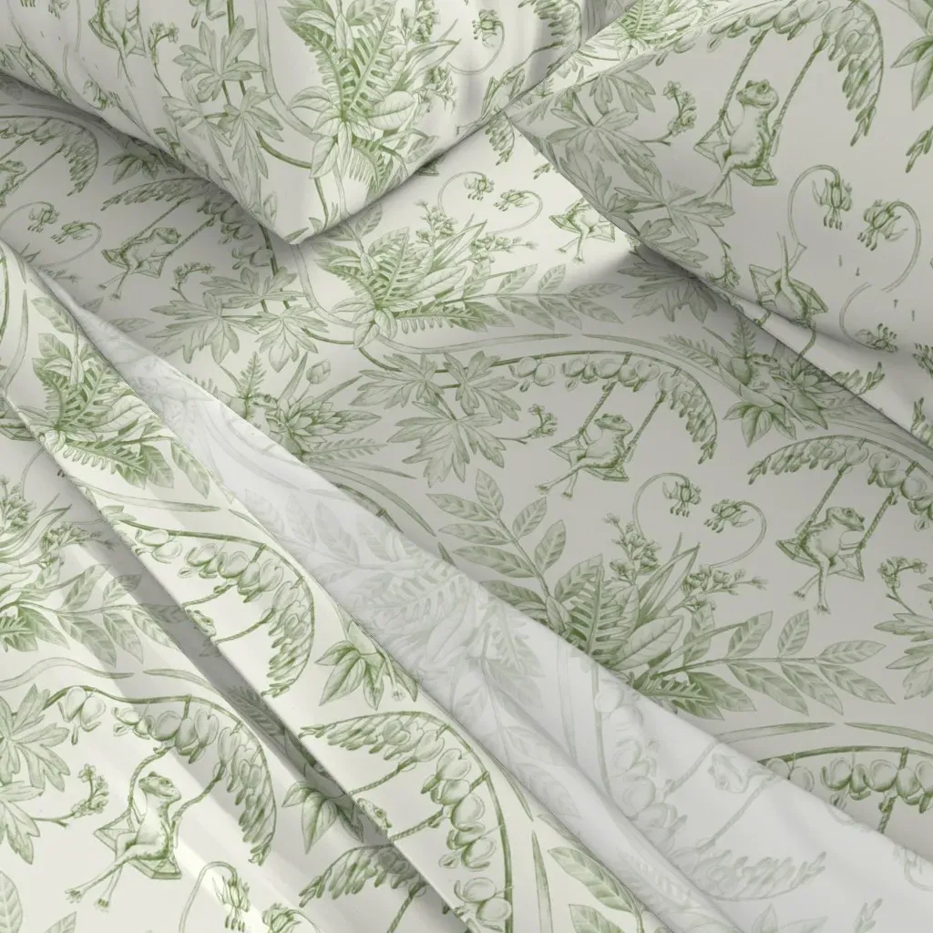Frogs In A Flower Garden Damask Twin XL Sheet Set - Sage Green alternate view