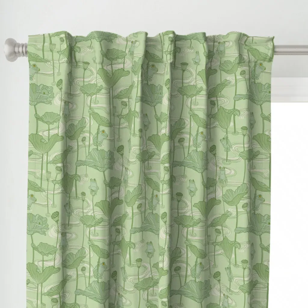 Frogs Of Good Fortune Curtain Panel - Pale Green alternate view