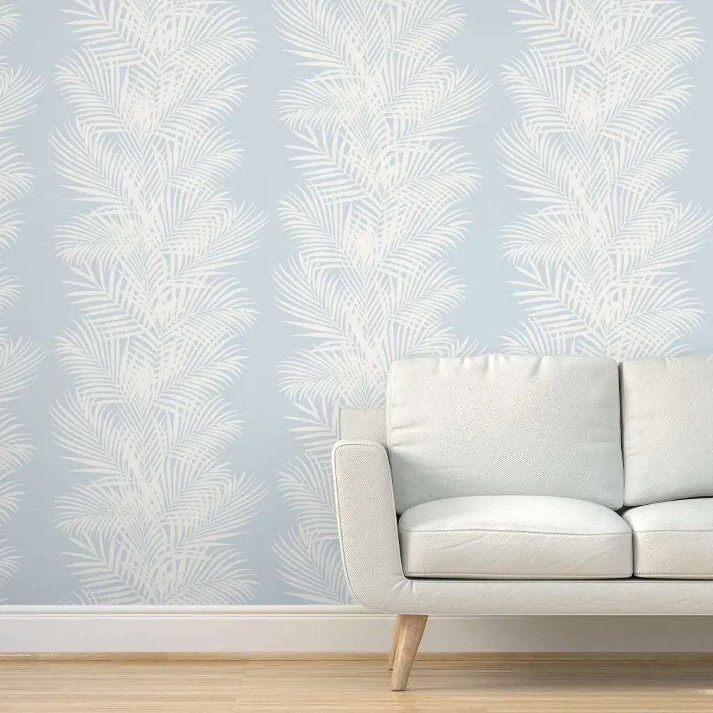 Frond Cream Stripe Ice Blue Peel and Stick Wallpaper - White, Beige product