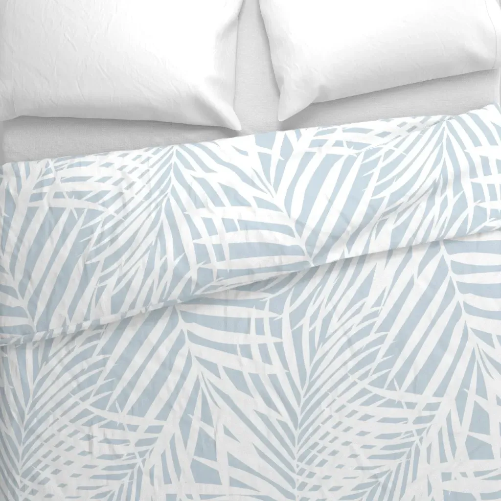 Fronds Duvet Cover - White, Soft Blue alternate view
