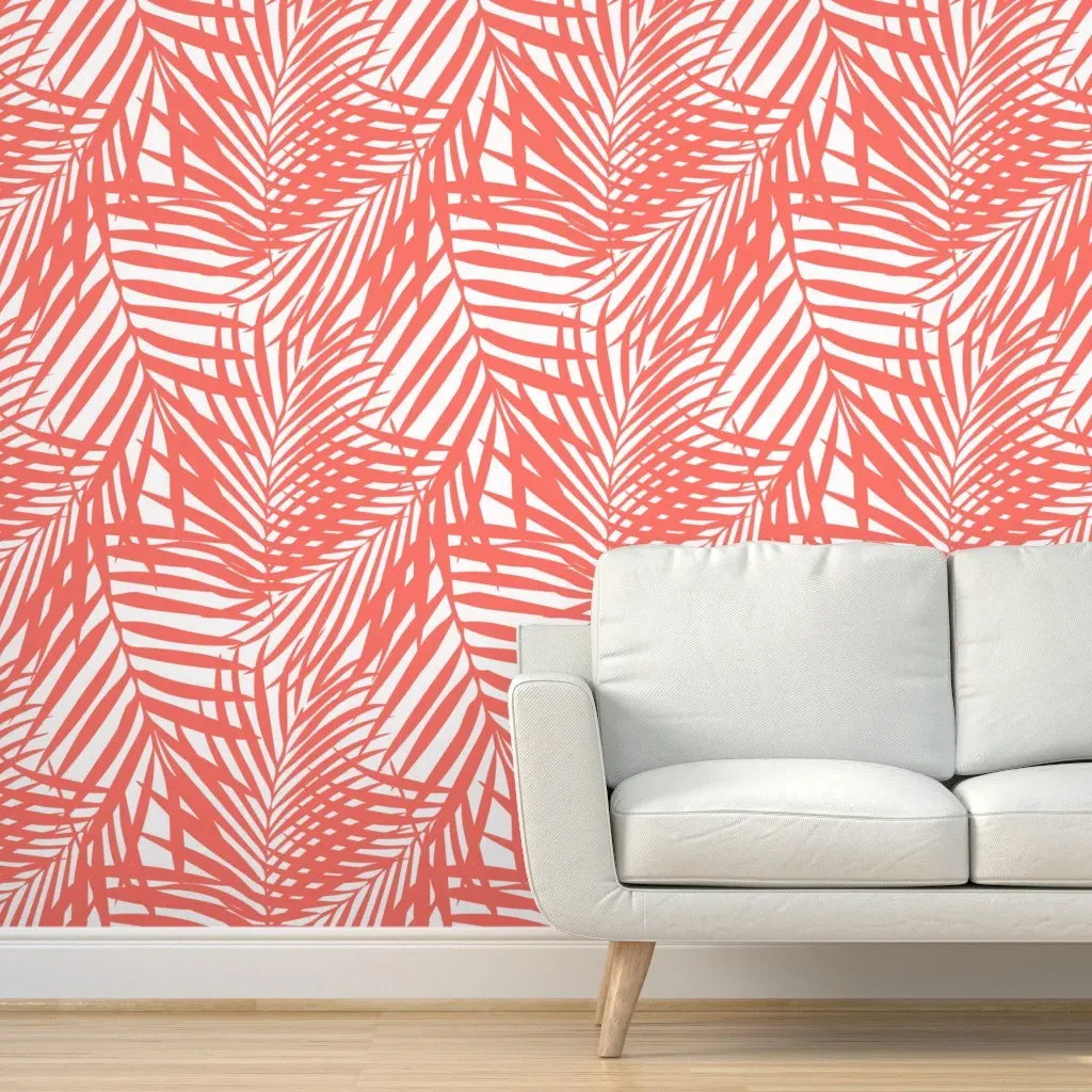 Fronds Peel and Stick Wallpaper Removable - Coral, White product