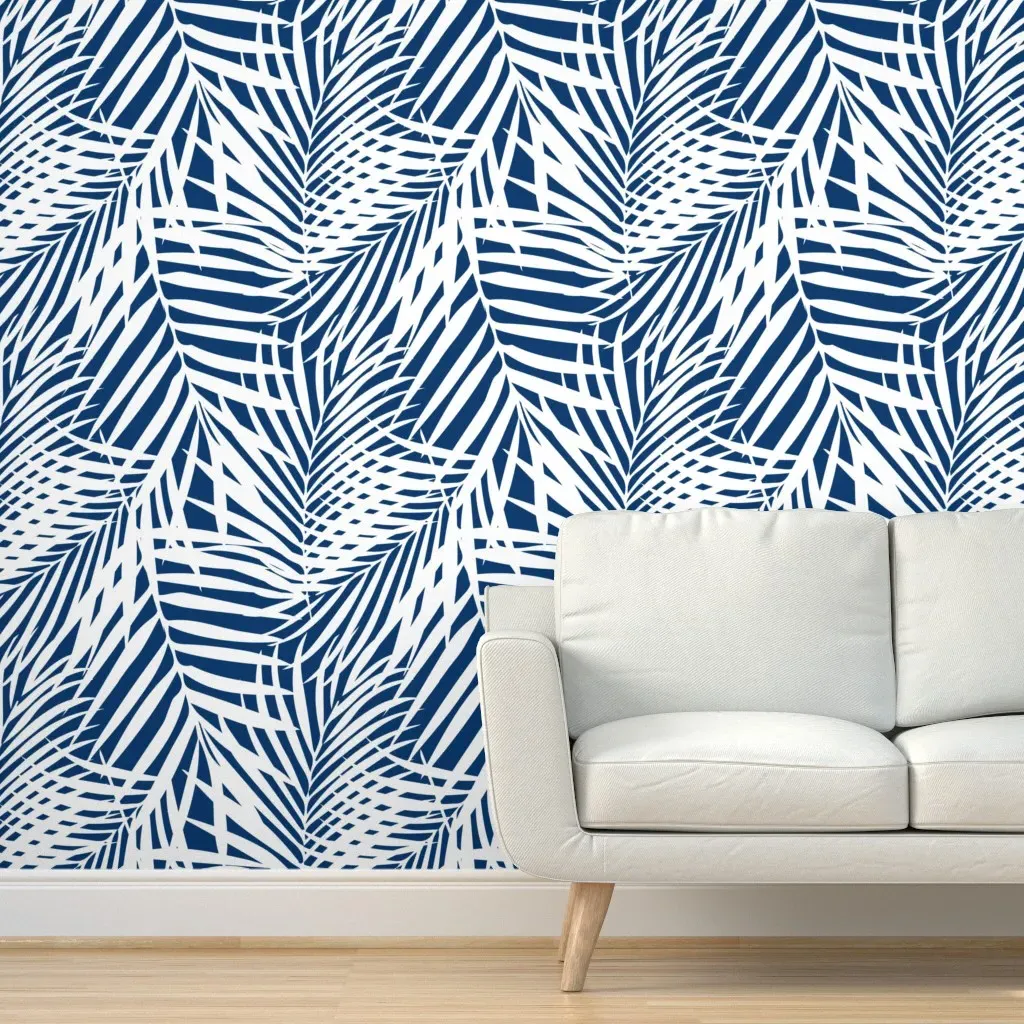 Fronds Peel and Stick Wallpaper - White, Navy product
