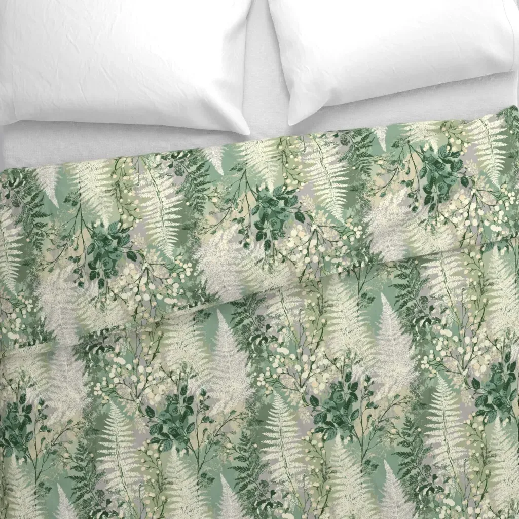 Frosted Fern Botanical Lace Duvet Cover - Green alternate view