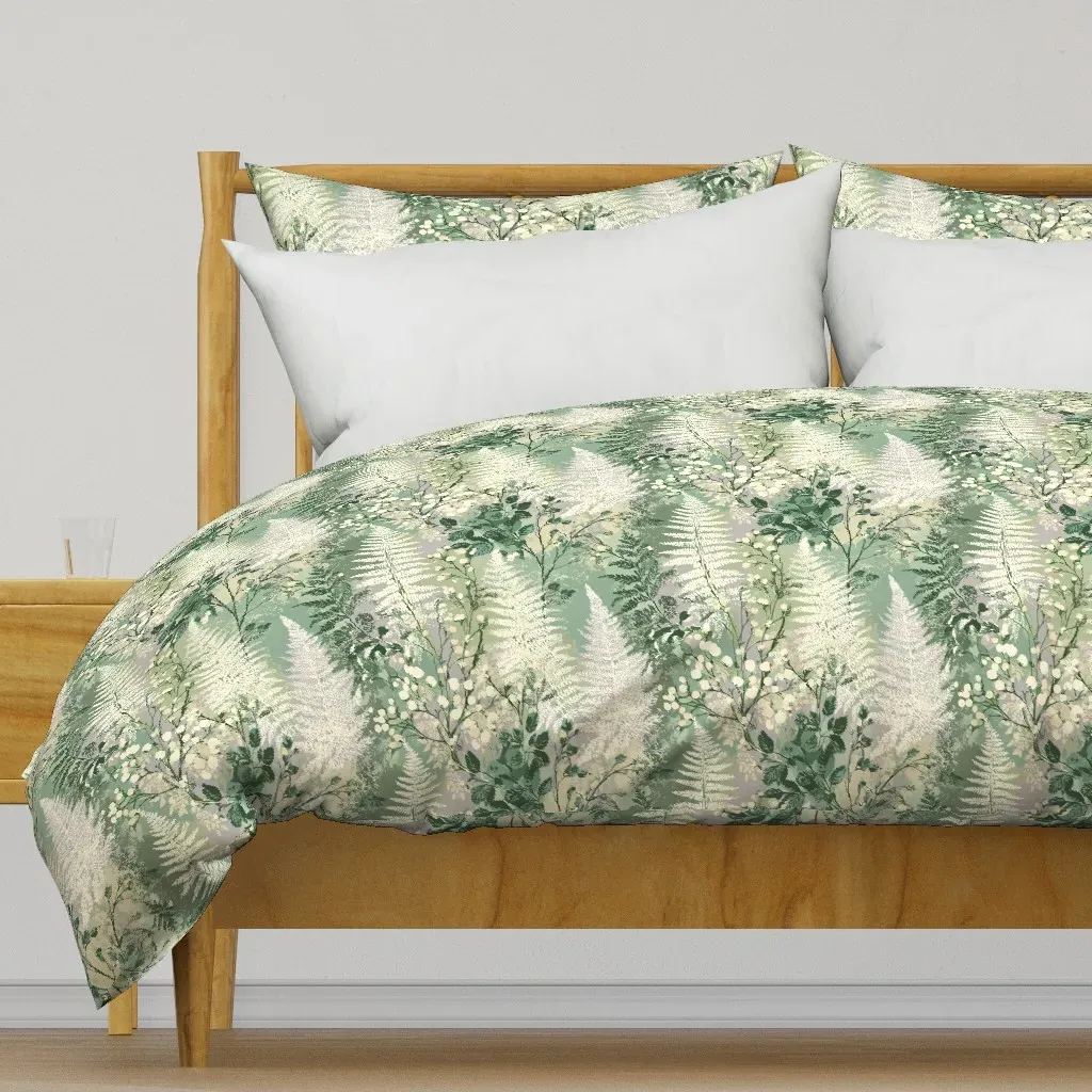 Frosted Fern Botanical Lace Duvet Cover - Green product