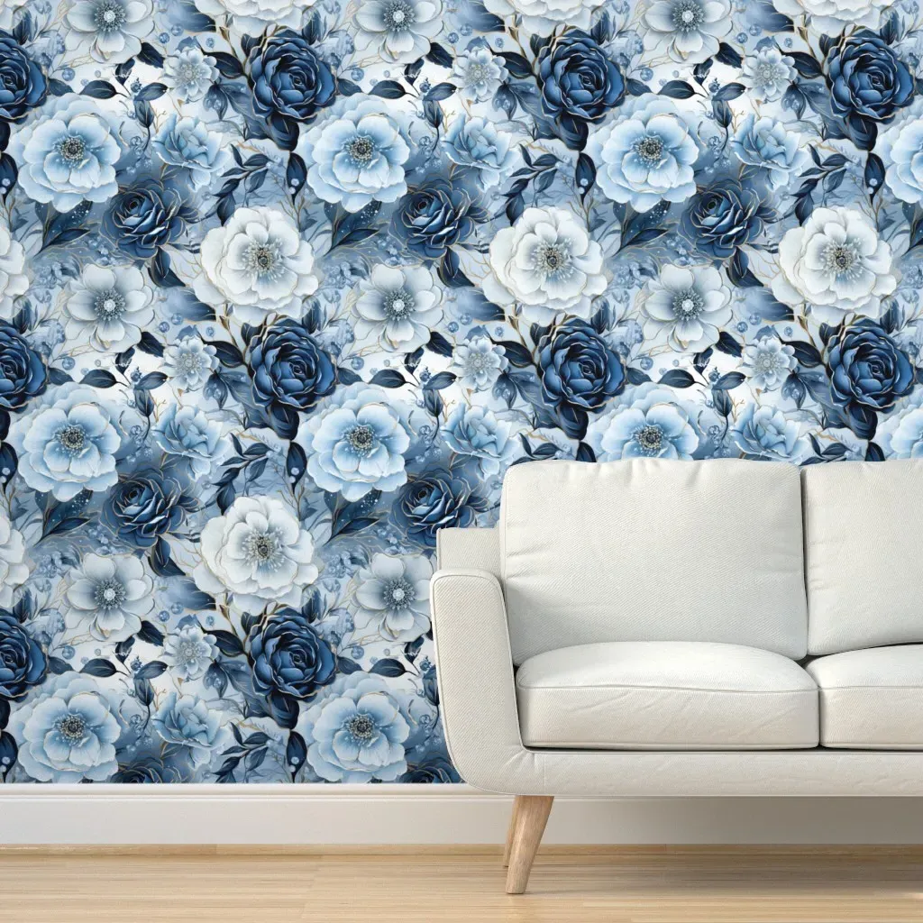 Frosted Floral Large Scale Peel and Stick Wallpaper - Blue product