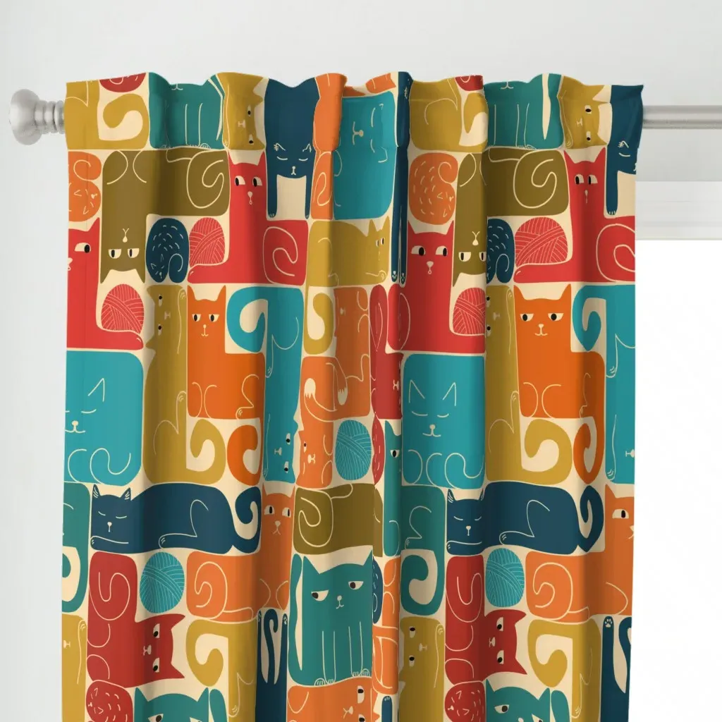 Fun Cats Shaped Curtain Panel - Teal alternate view