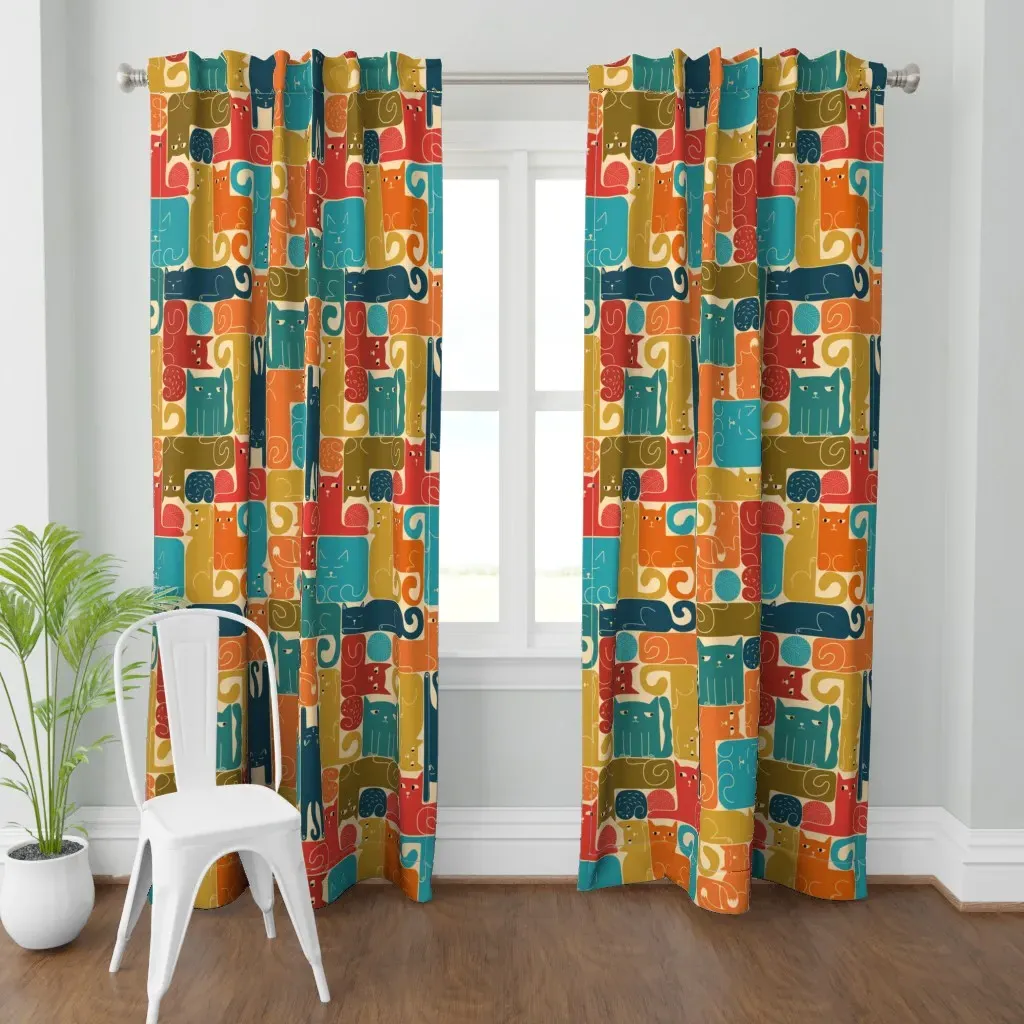 Fun Cats Shaped Curtain Panel - Teal product