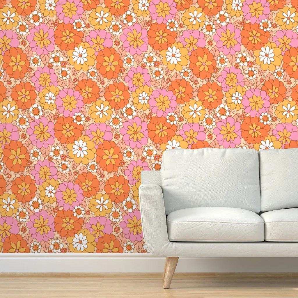 Fun Florals 1970s Peel and Stick Wallpaper - Orange product