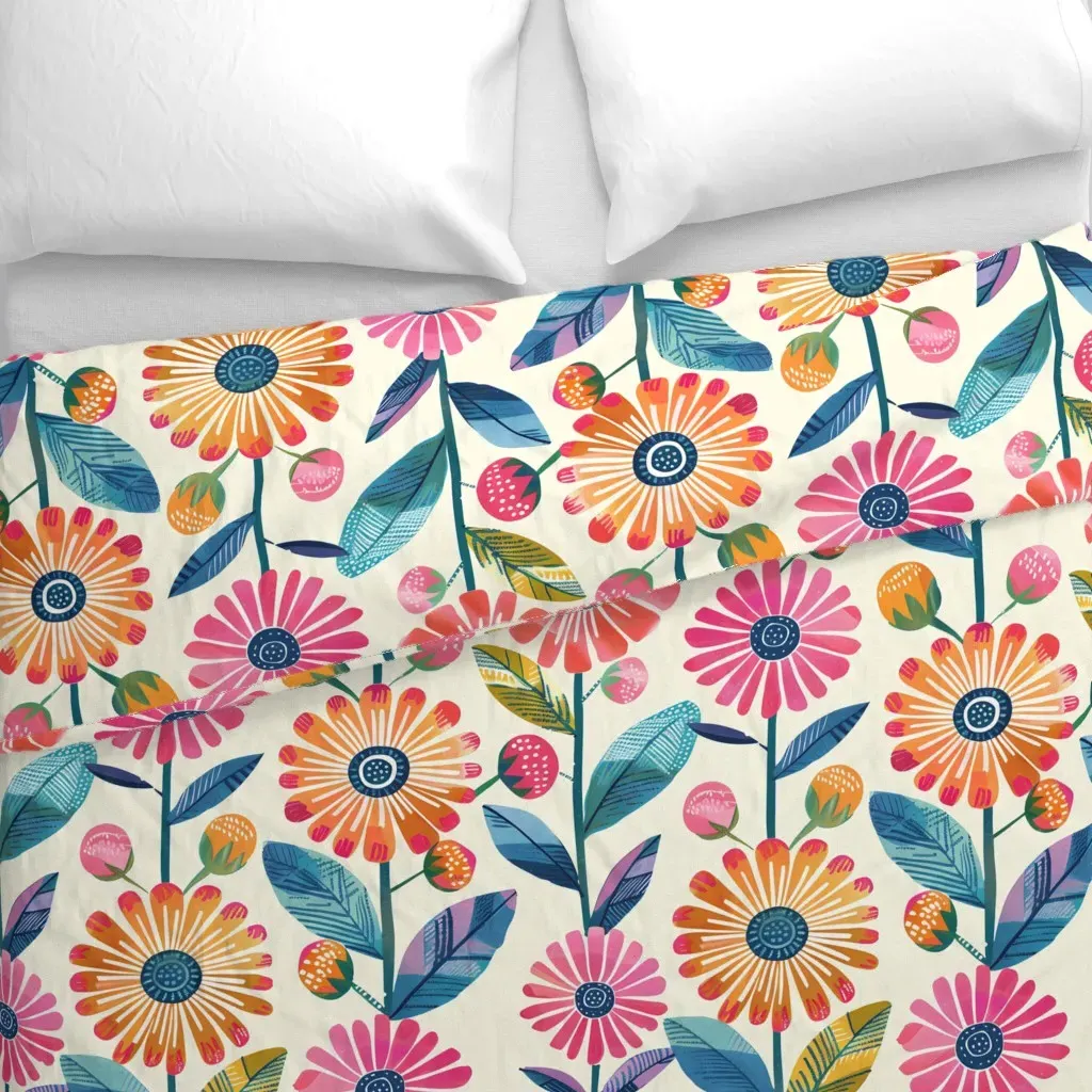 Fun Flower Striped Floral Duvet Cover - Pink alternate view