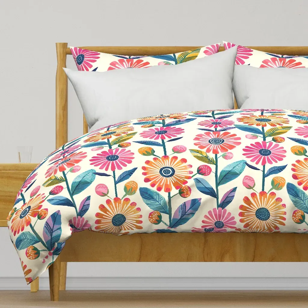 Fun Flower Striped Floral Duvet Cover - Pink product