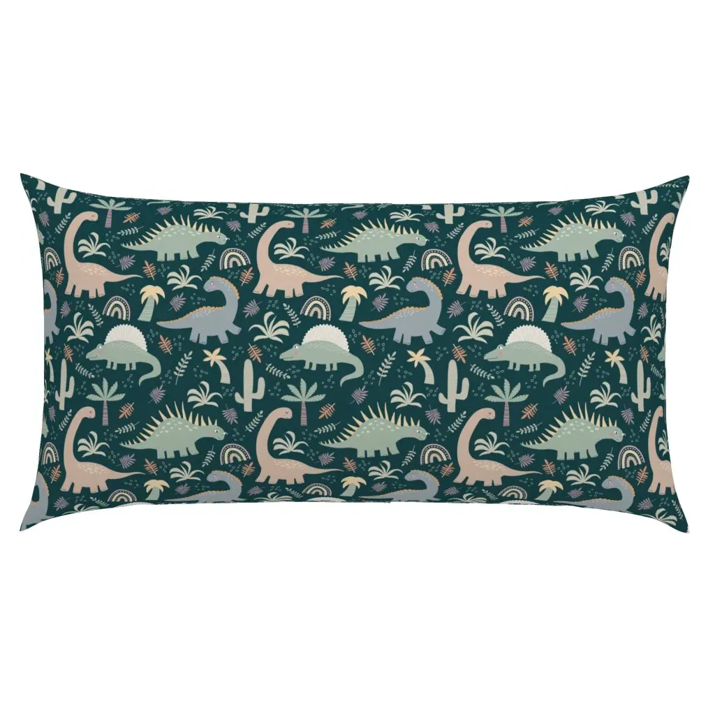 Fun & Friendly Dinosaurs Dark Navy King Pillow Sham - Teal product