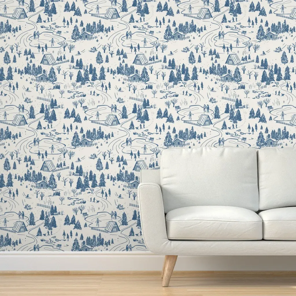 Fun In The Winter Toile Peel and Stick Wallpaper - Blue, Cream product