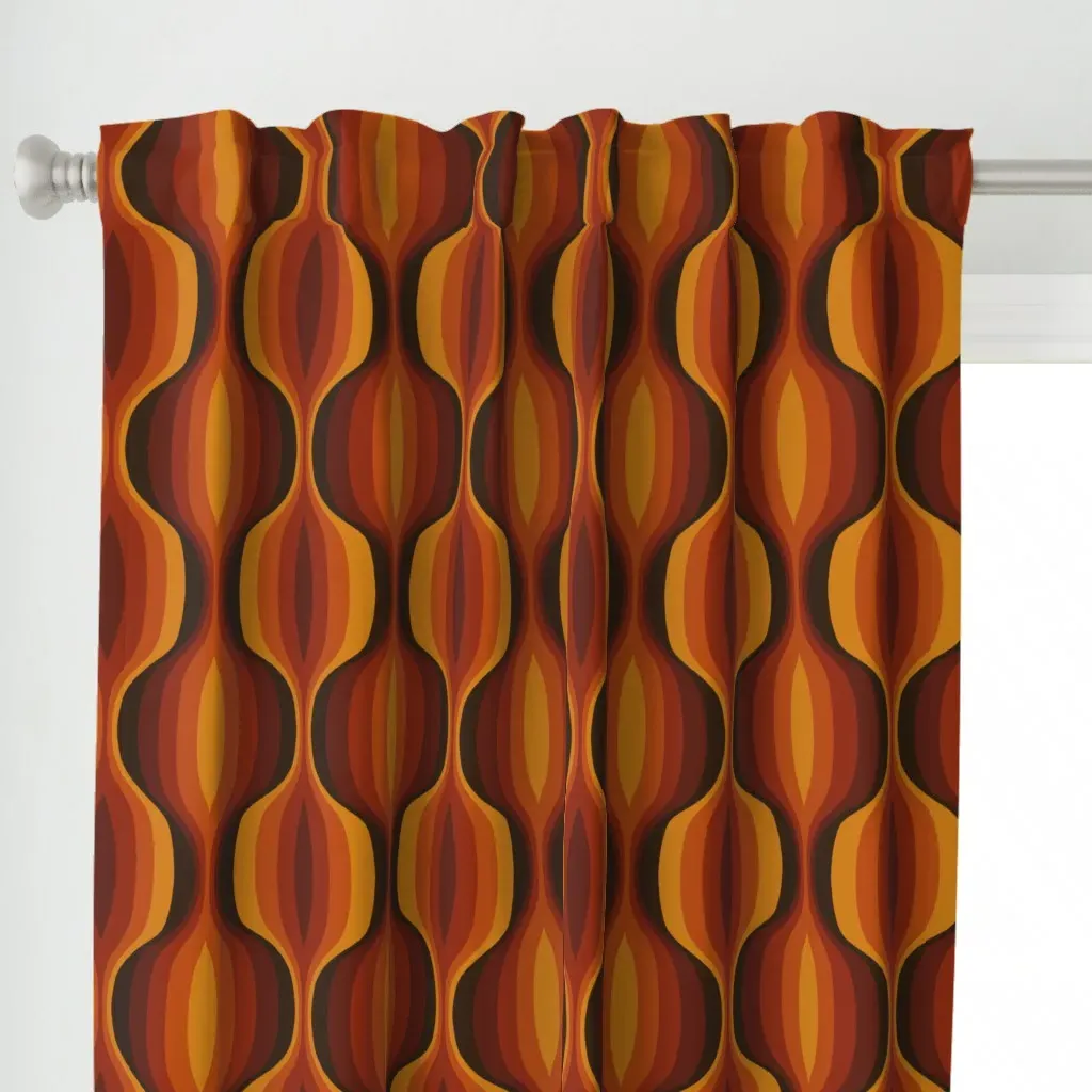 Funky 70's Mid-Mod Waves Curtain Panel - Brown alternate view