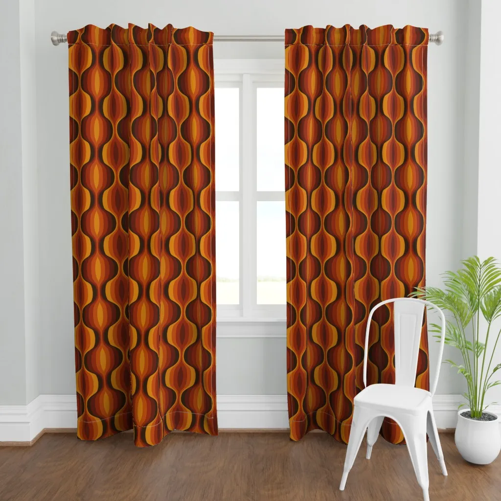 Funky 70's Mid-Mod Waves Curtain Panel - Brown product