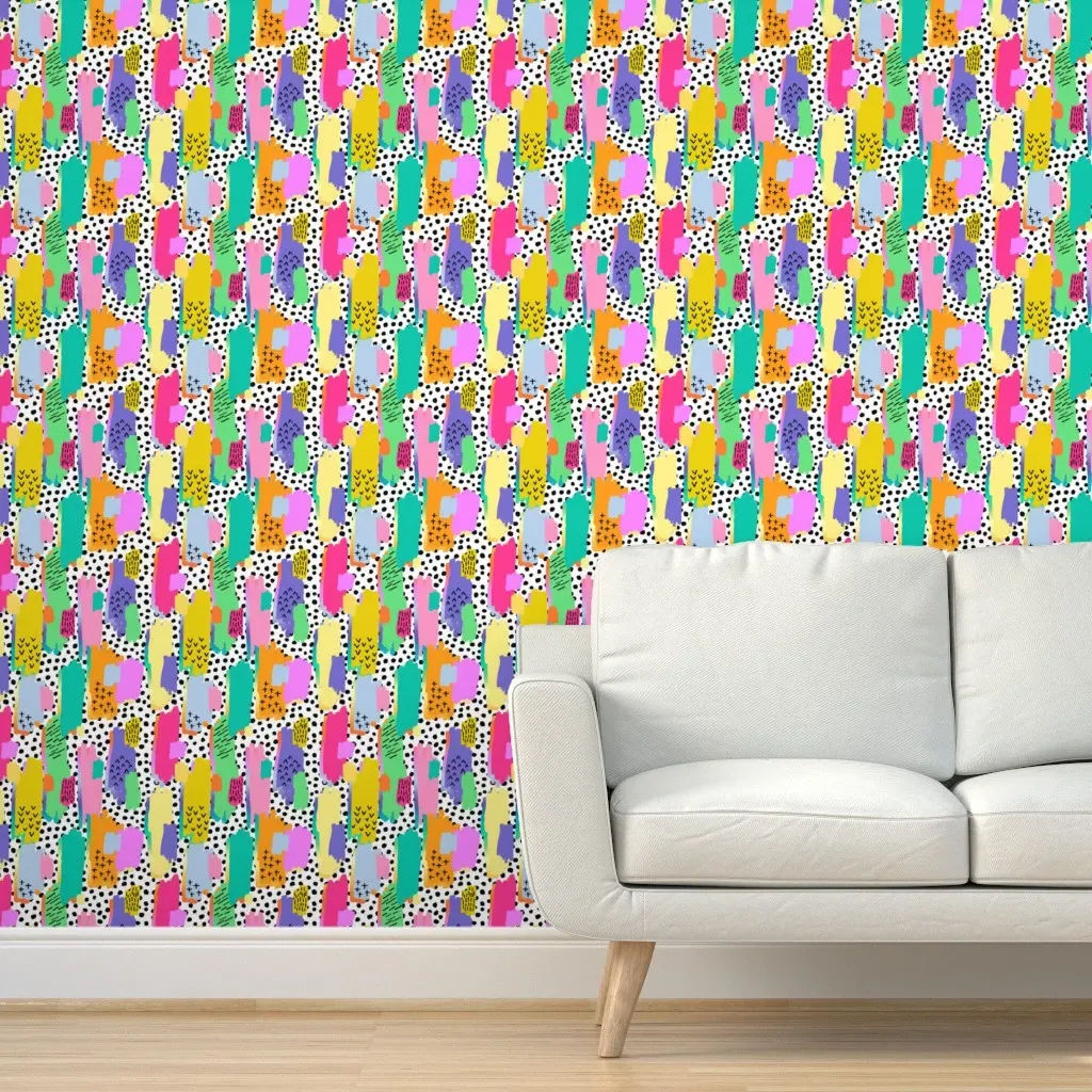 Funky Bright Abstract Shapes Peel and Stick Wallpaper - Pink product