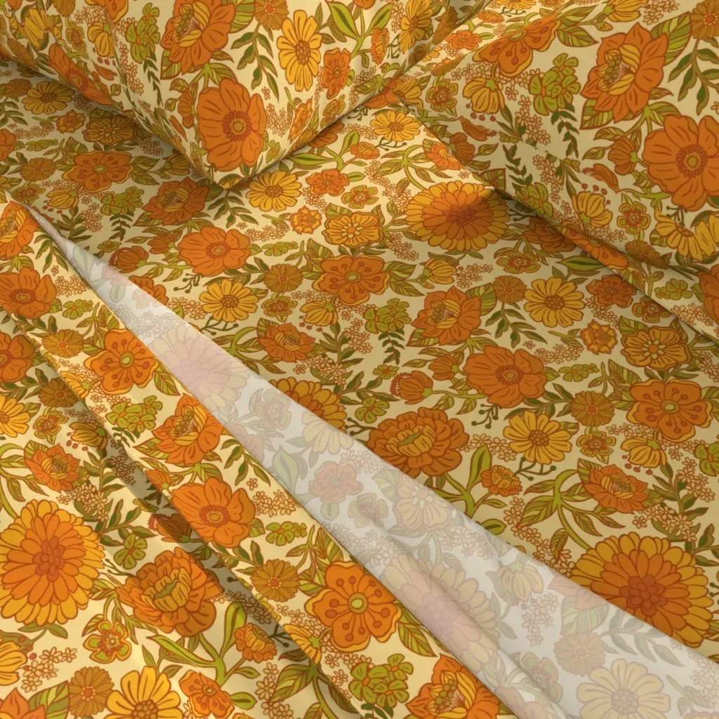 Funky Florals 70's King Size Sheet Set - Orange alternate view