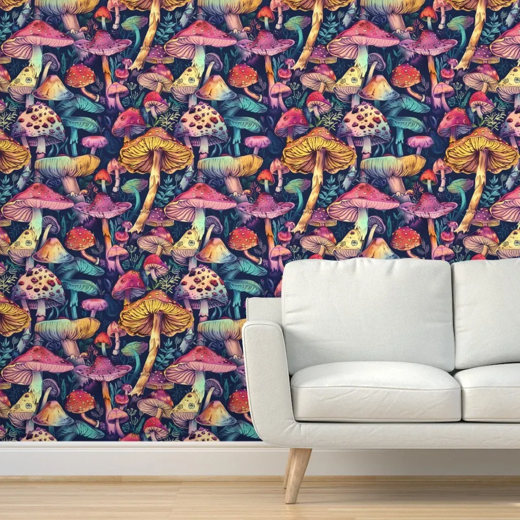 Funky Mushrooms Distressed Peel and Stick Wallpaper - Purple product