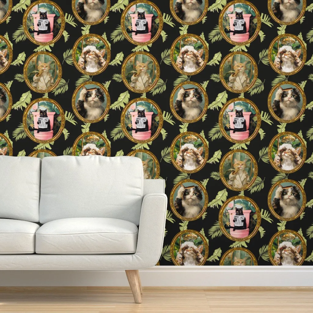 Funny Cats Print Peel and Stick Wallpaper - Dark Charcoal product