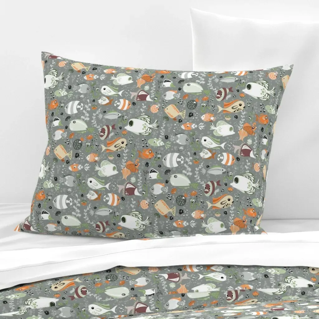 Funny Fish Standard Knife Edge Cushion Cover - Orange, Cotton product