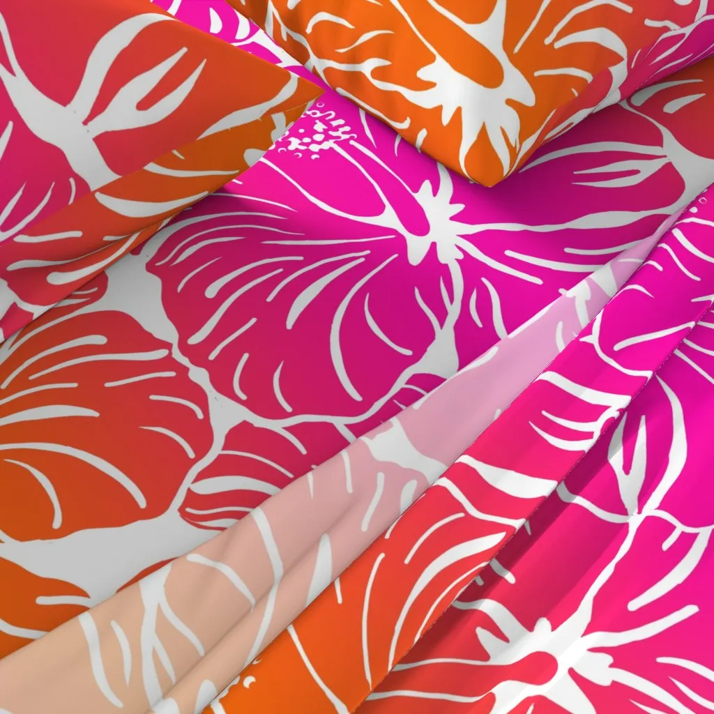 Fuscia Orange Hibiscus Queen Sheet Set - Pink alternate view
