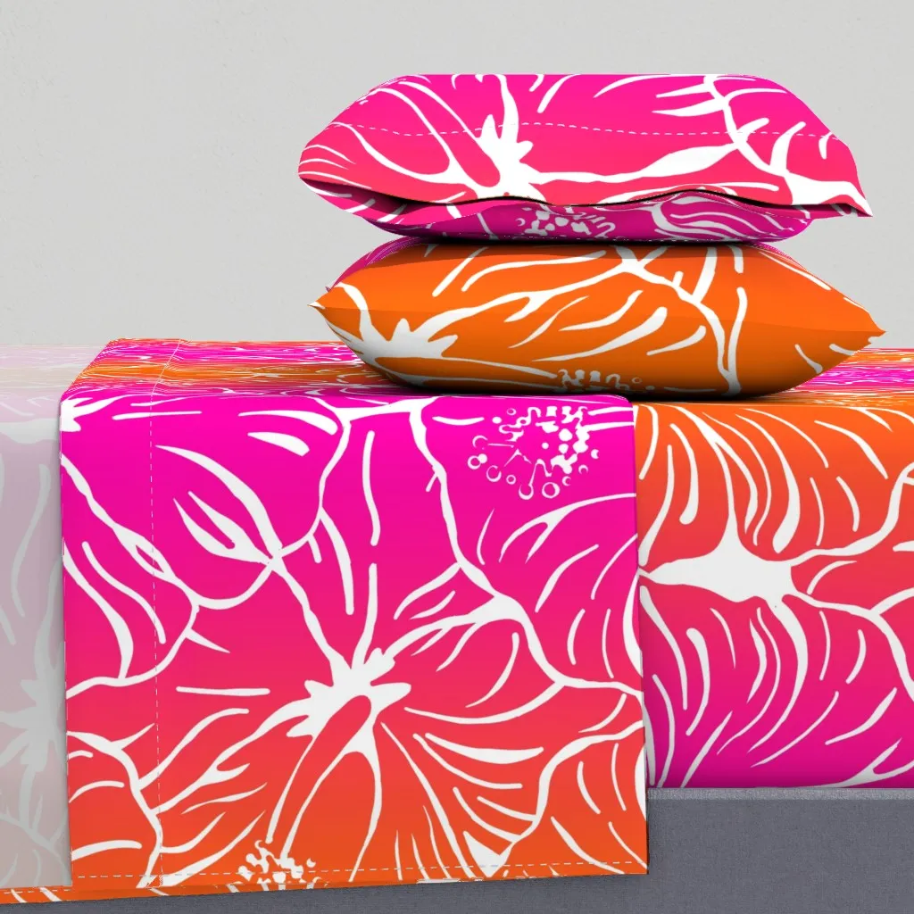 Fuscia Orange Hibiscus Queen Sheet Set - Pink product