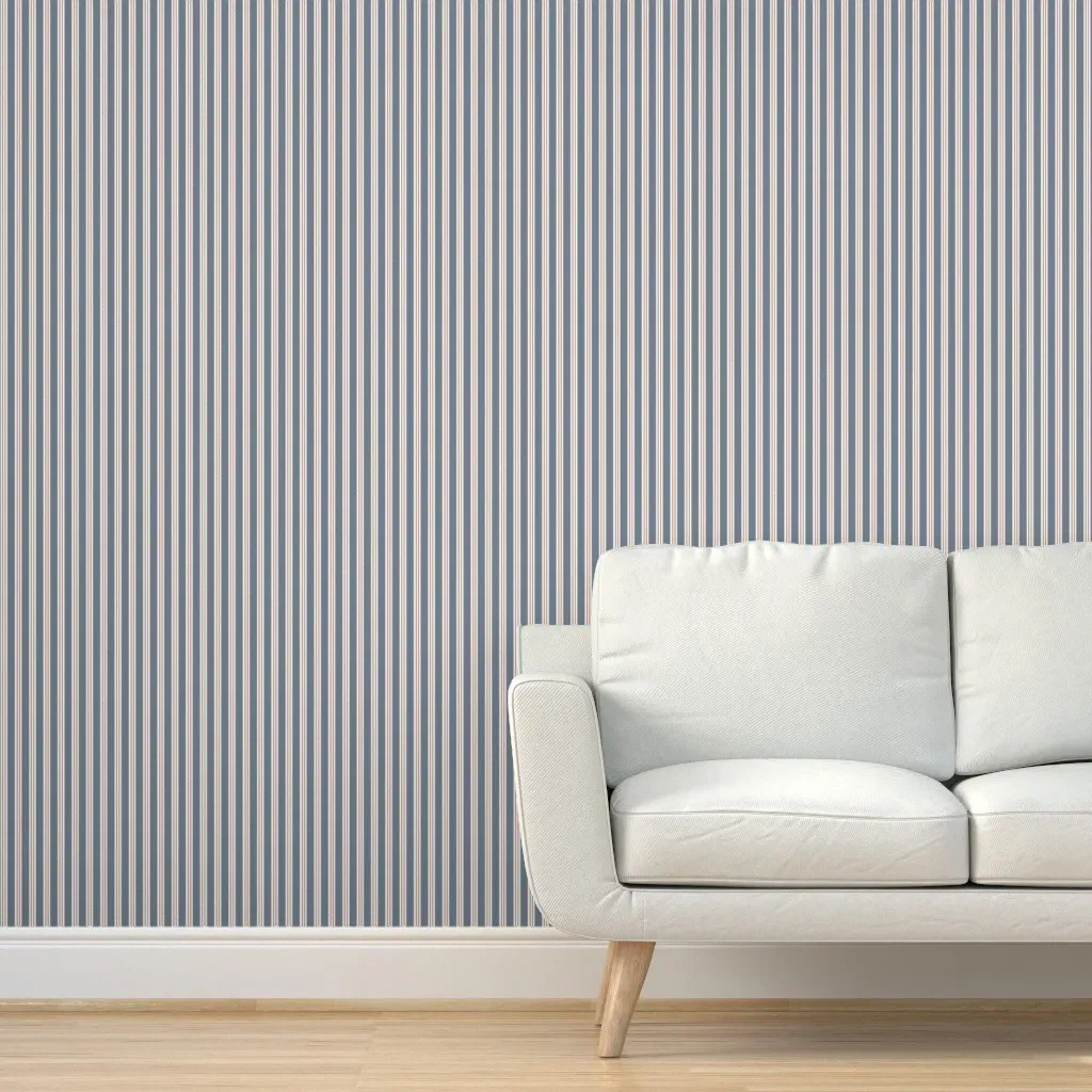 Gail Ticking Stripe Peel and Stick Wallpaper - Indigo and Rust product