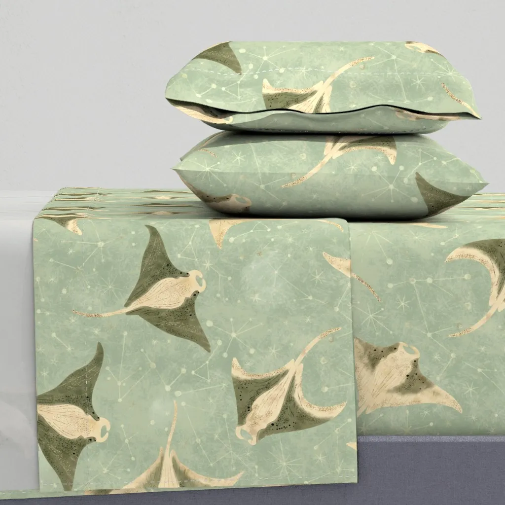 Galactic Sea Celestial Manta Ray Queen Sheet Set - Teal product