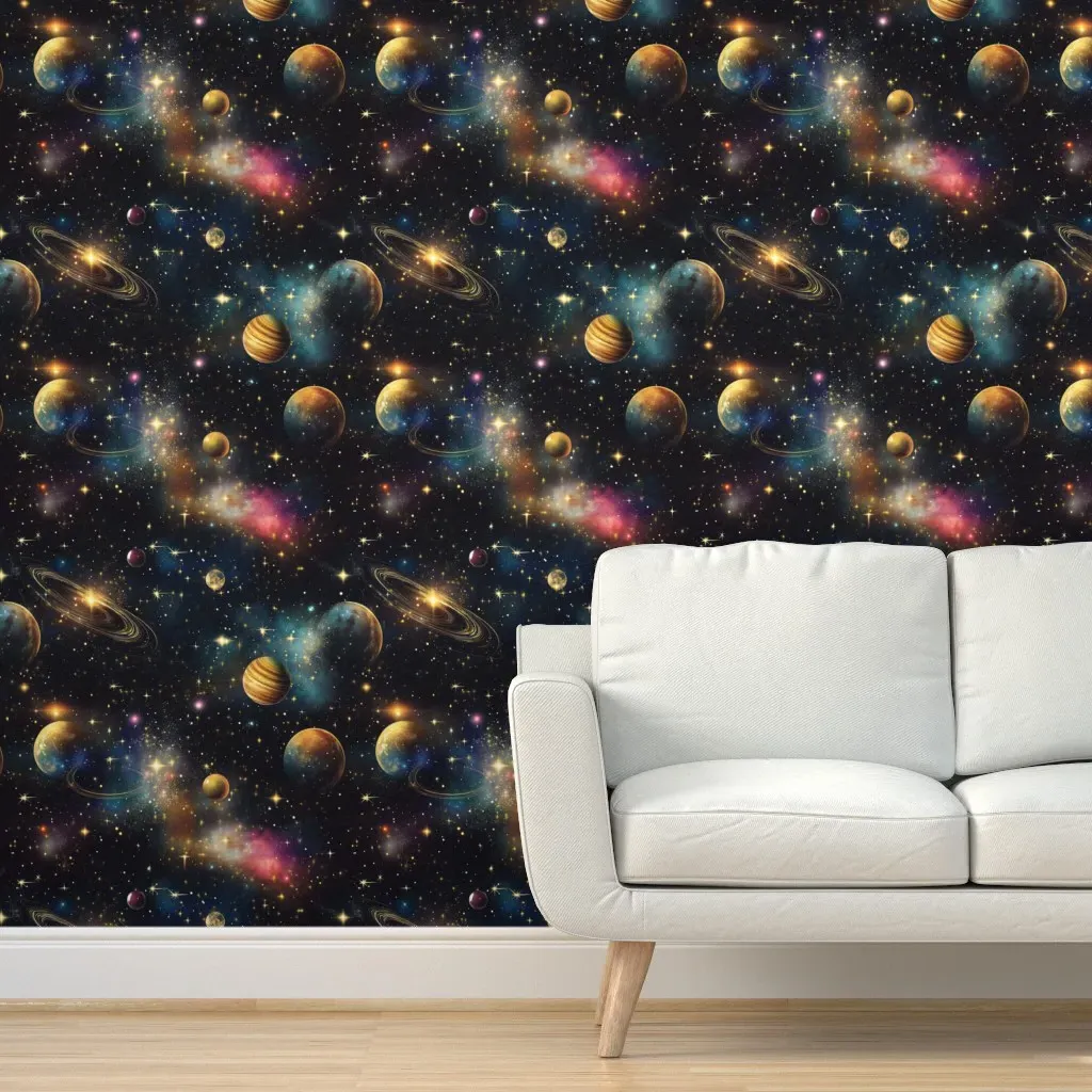 Galaxy Whimsical Planets Peel and Stick Wallpaper - Gold product
