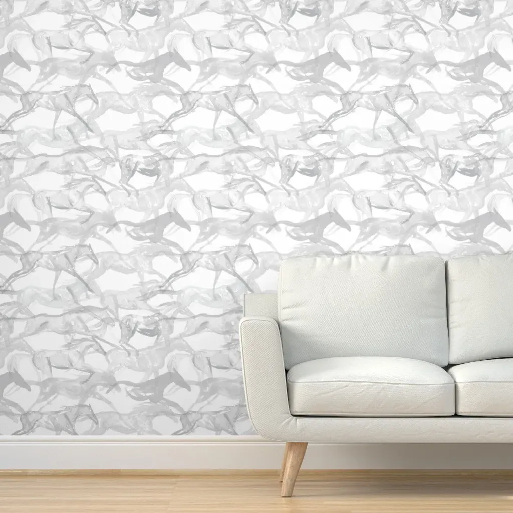 Galloping Watercolor Large Peel and Stick Wallpaper - Light Grey product