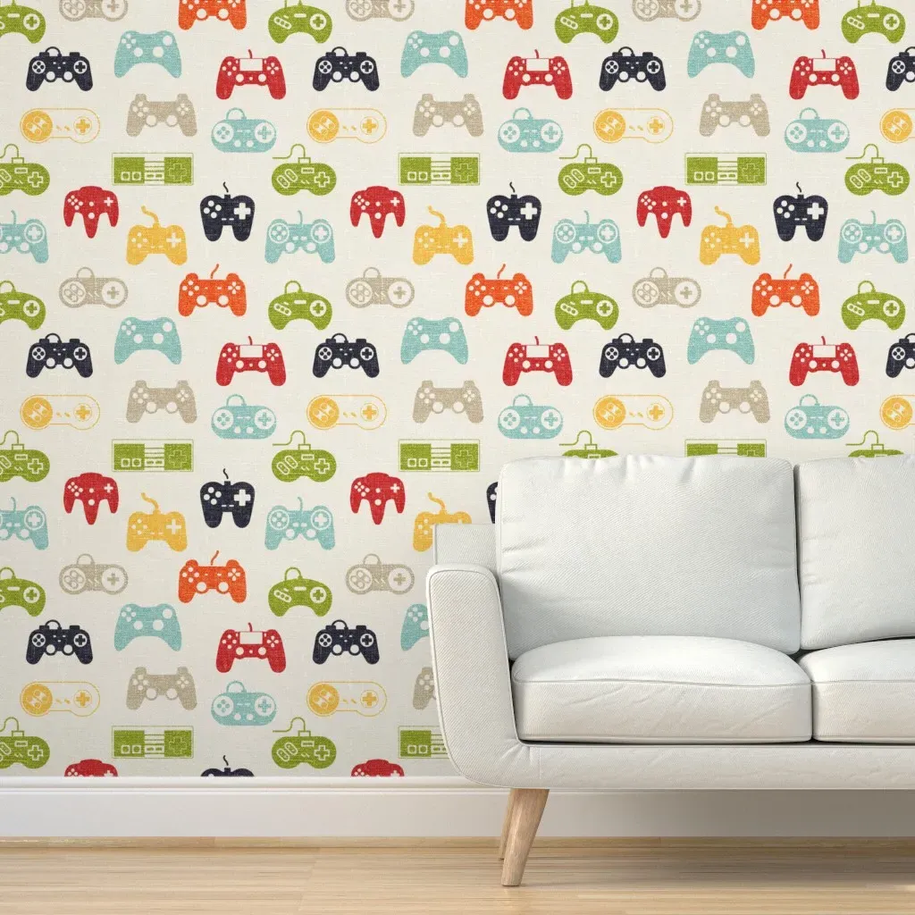 Game Controllers Peel and Stick Wallpaper - Off-White, Linen product