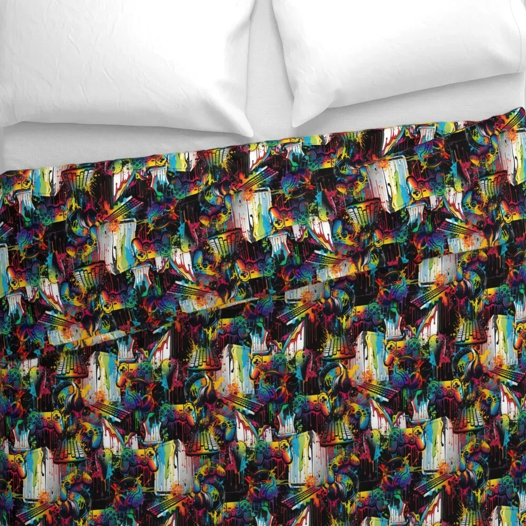 Gamer Splash 2 Duvet Cover - Rainbow, Black alternate view