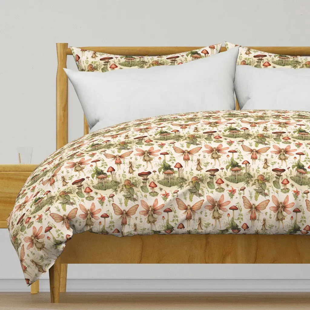 Garden Fairies And Mushrooms Duvet Cover - Pale Peach product